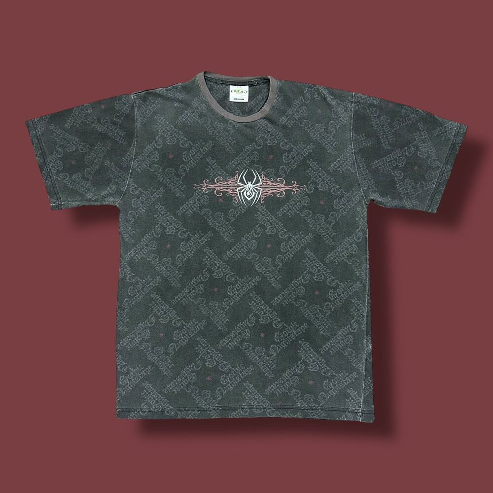 Vintage All Over Print Shirt y2k Gothic Nightscape Tattoo Art Tribal Spider